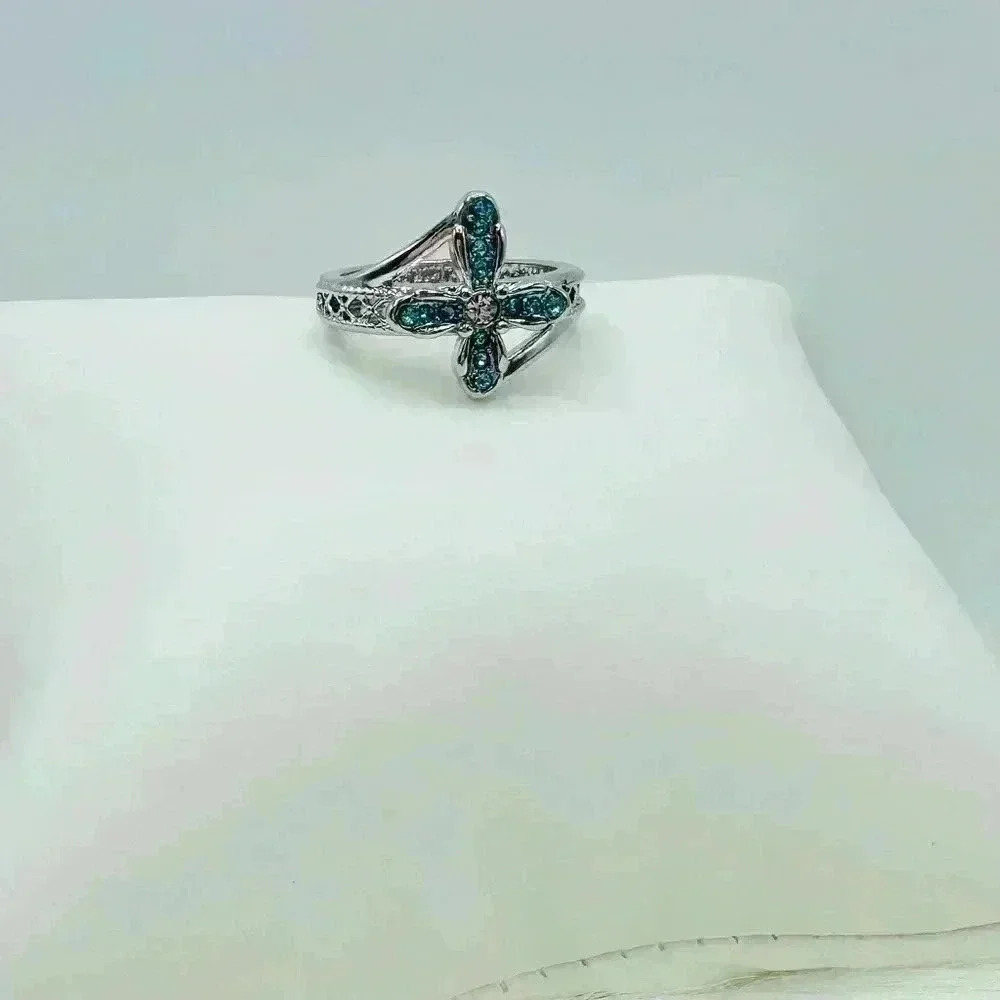 Blue Rhinestone Cross Ring Size 8 - Picture 5 of 6